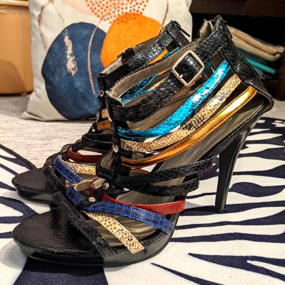 Multicolor Strappy High Heel Sandals